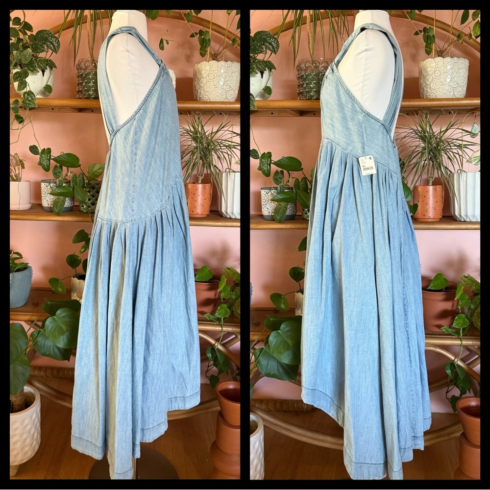 Free People Tala Denim Midi Maxi Asymmetrical Dress NWT Size XS Blue - Picture 4 of 9